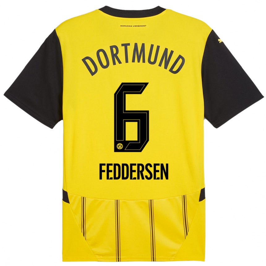 Niño Fútbol Camiseta Jonas Feddersen #6 Amarillo Negro 1ª Equipación 2024/25 Argentina