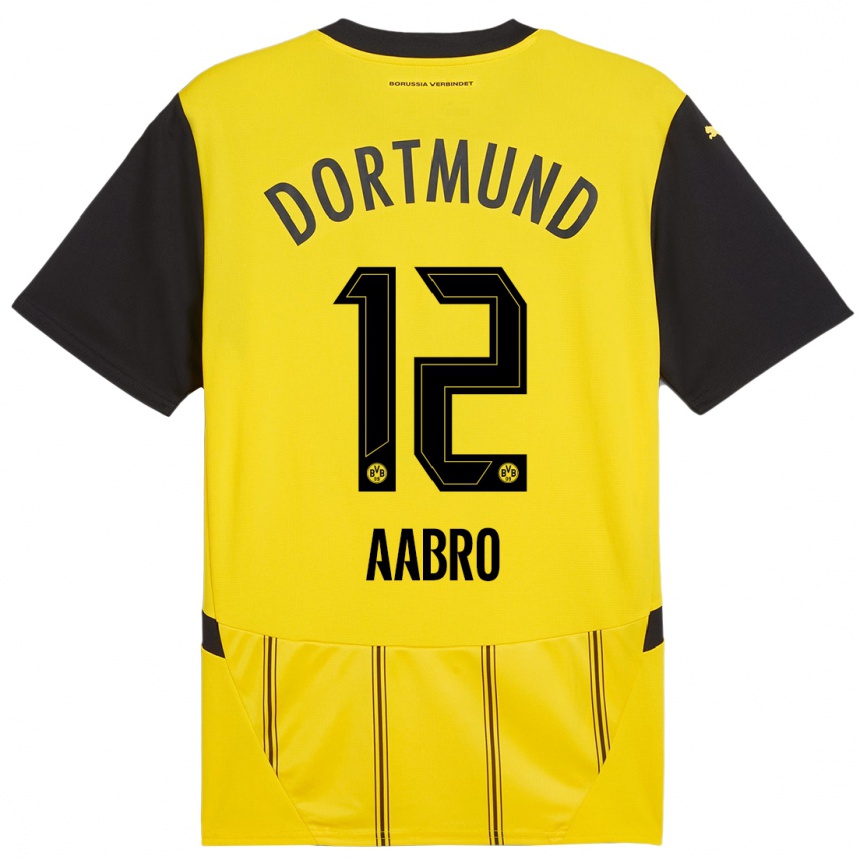 Niño Fútbol Camiseta Gustav Aabro #12 Amarillo Negro 1ª Equipación 2024/25 Argentina