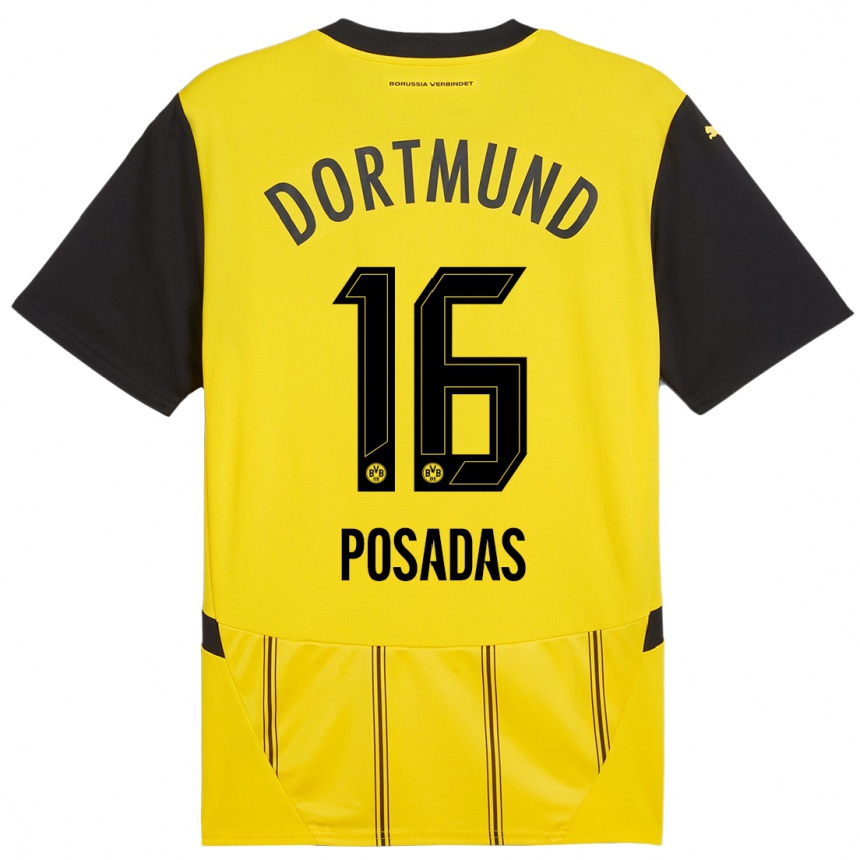 Niño Fútbol Camiseta Leonardo Posadas #16 Amarillo Negro 1ª Equipación 2024/25 Argentina