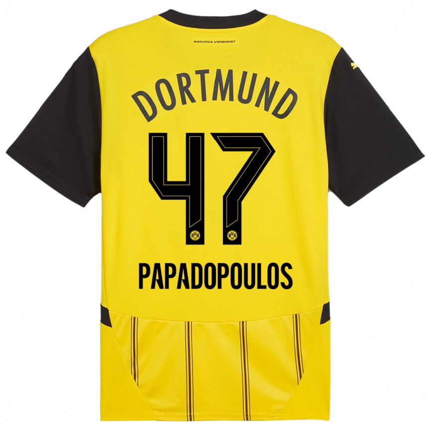 Niño Fútbol Camiseta Antonios Papadopoulos #47 Amarillo Negro 1ª Equipación 2024/25 Argentina