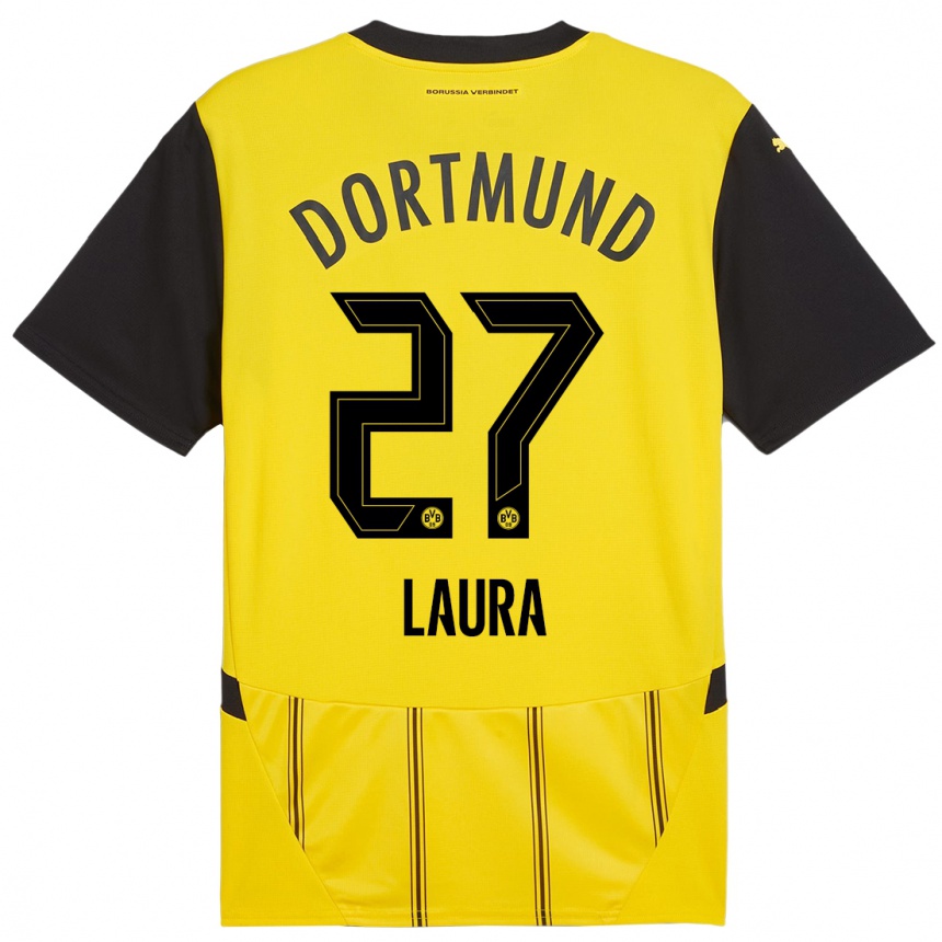 Niño Fútbol Camiseta Van Der Heijden Laura #27 Amarillo Negro 1ª Equipación 2024/25 Argentina