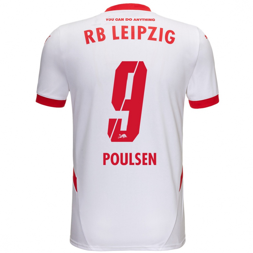 Niño Fútbol Camiseta Yussuf Poulsen #9 Blanco Rojo 1ª Equipación 2024/25 Argentina