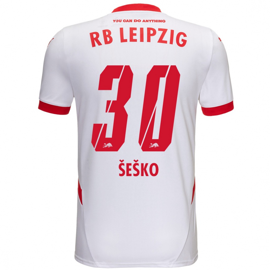 Niño Fútbol Camiseta Benjamin Sesko #30 Blanco Rojo 1ª Equipación 2024/25 Argentina