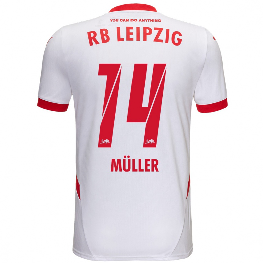 Niño Fútbol Camiseta Hannes Müller #14 Blanco Rojo 1ª Equipación 2024/25 Argentina