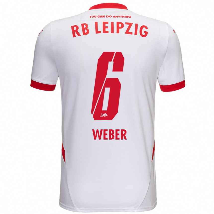 Niño Fútbol Camiseta Samuel Weber #6 Blanco Rojo 1ª Equipación 2024/25 Argentina