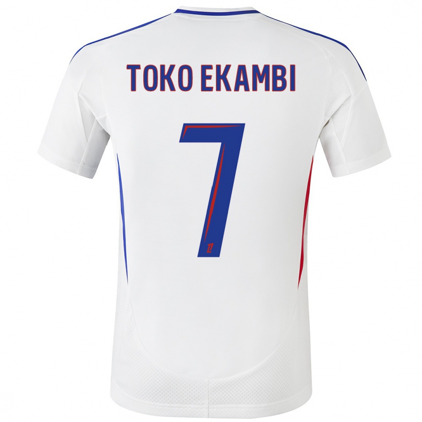 Niño Fútbol Camiseta Karl Toko Ekambi #7 Blanco Azul 1ª Equipación 2024/25 Argentina