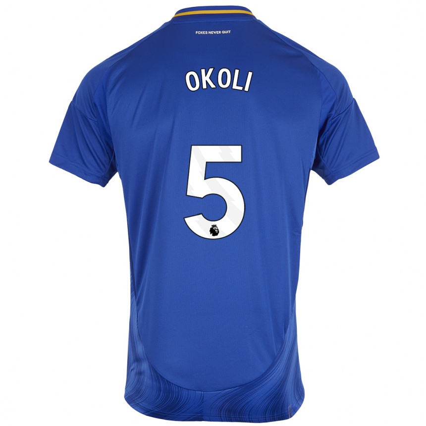 Niño Fútbol Camiseta Caleb Okoli #5 Azul Blanco 1ª Equipación 2024/25 Argentina