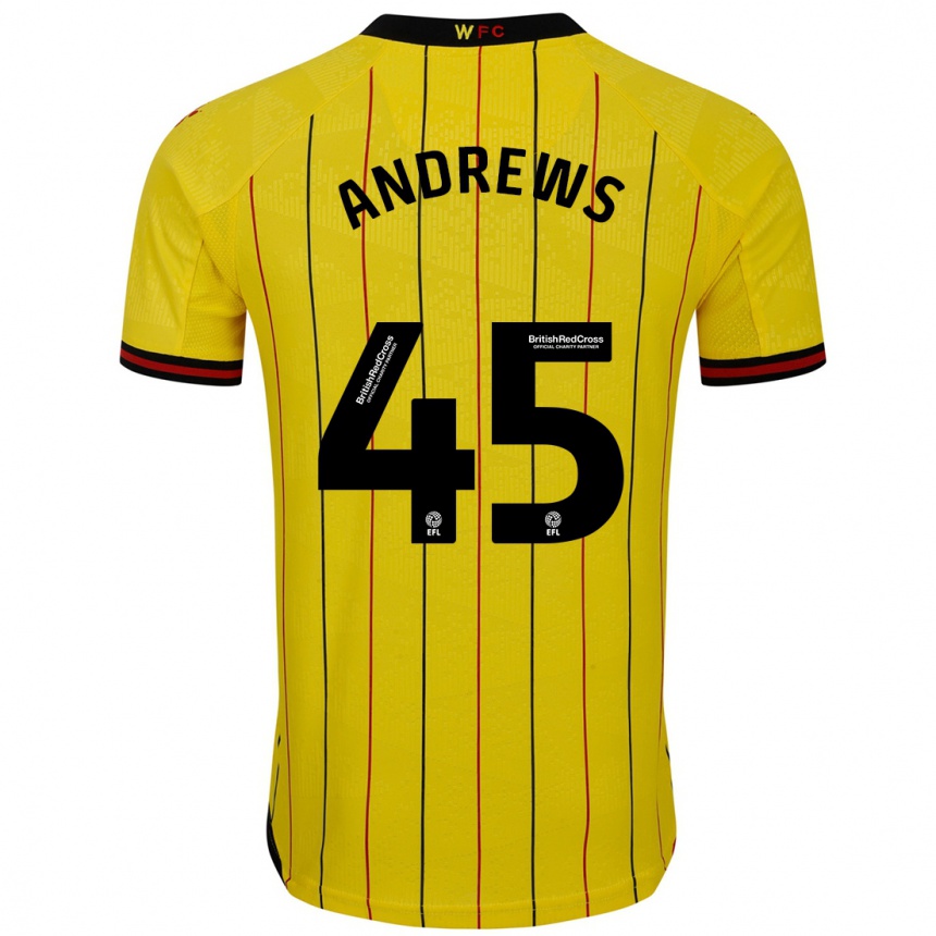 Niño Fútbol Camiseta Ryan Andrews #45 Amarillo Negro 1ª Equipación 2024/25 Argentina