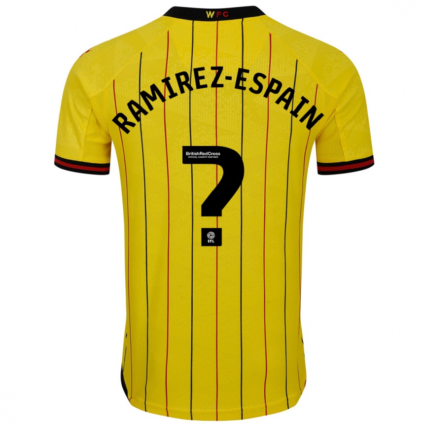 Niño Fútbol Camiseta Leo Ramirez-Espain #0 Amarillo Negro 1ª Equipación 2024/25 Argentina