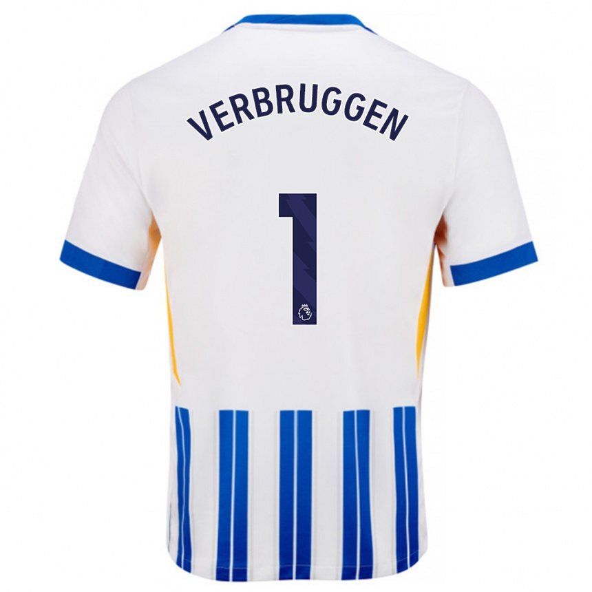 Niño Fútbol Camiseta Bart Verbruggen #1 Blanco Azul Rayas 1ª Equipación 2024/25 Argentina