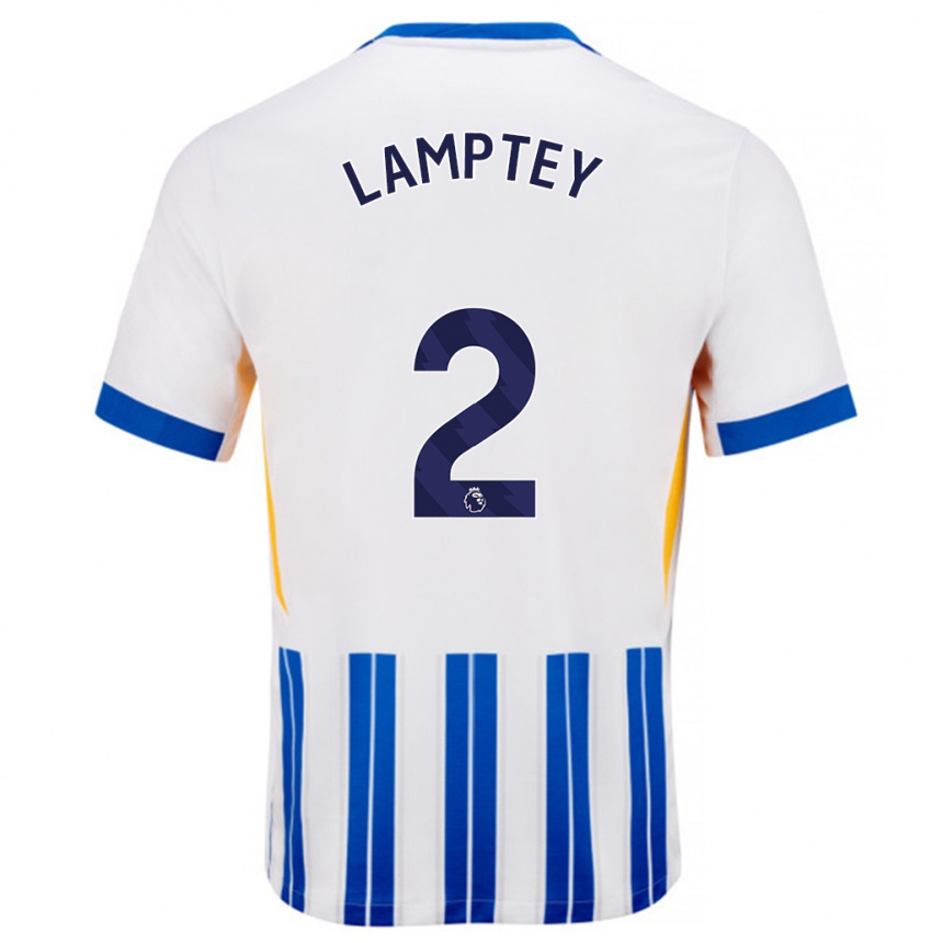 Niño Fútbol Camiseta Tariq Lamptey #2 Blanco Azul Rayas 1ª Equipación 2024/25 Argentina