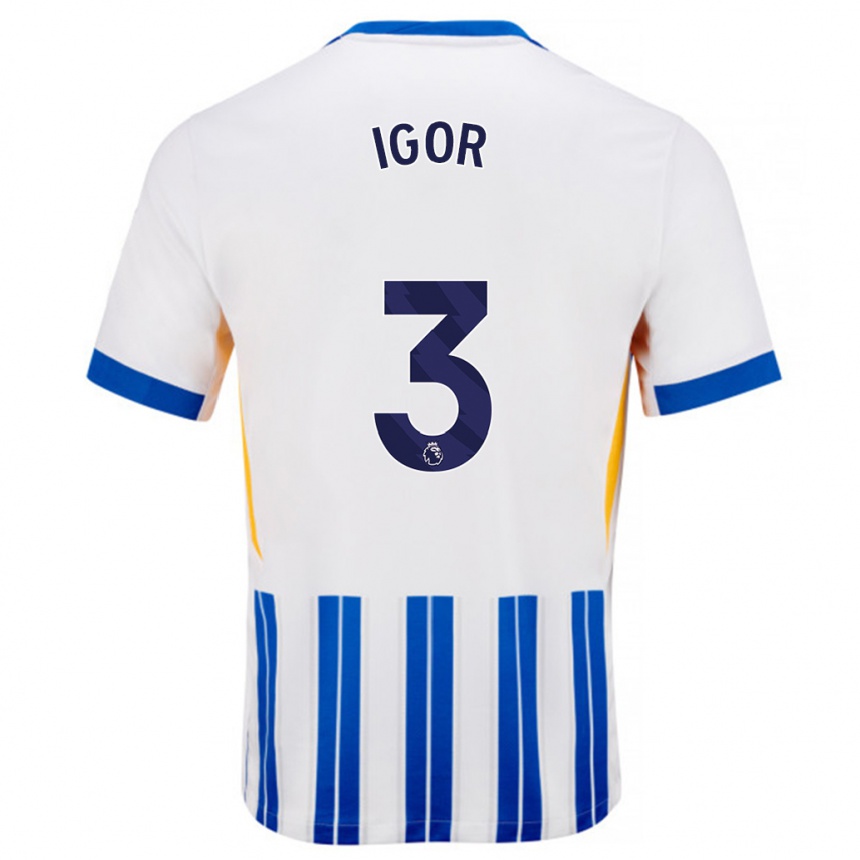 Niño Fútbol Camiseta Igor #3 Blanco Azul Rayas 1ª Equipación 2024/25 Argentina