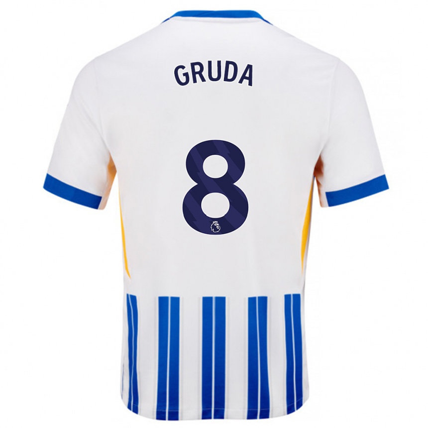 Niño Fútbol Camiseta Brajan Gruda #8 Blanco Azul Rayas 1ª Equipación 2024/25 Argentina