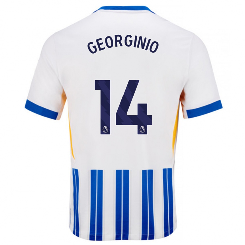 Niño Fútbol Camiseta Georginio Rutter #14 Blanco Azul Rayas 1ª Equipación 2024/25 Argentina