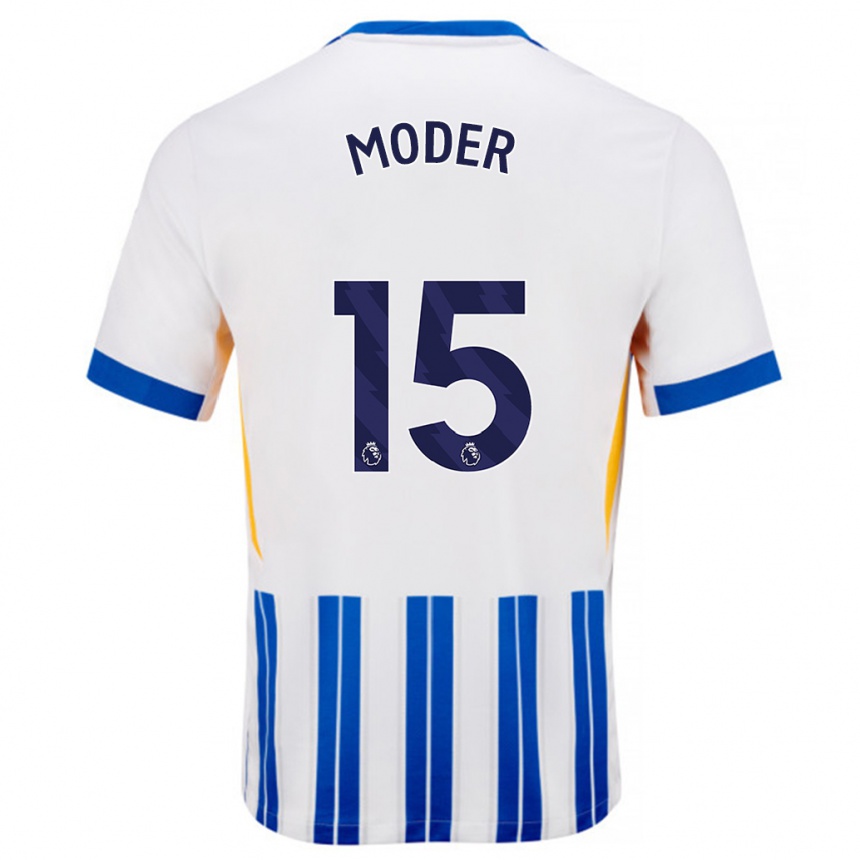 Niño Fútbol Camiseta Jakub Moder #15 Blanco Azul Rayas 1ª Equipación 2024/25 Argentina