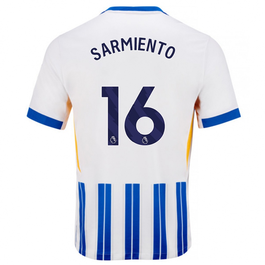 Niño Fútbol Camiseta Jeremy Sarmiento #16 Blanco Azul Rayas 1ª Equipación 2024/25 Argentina