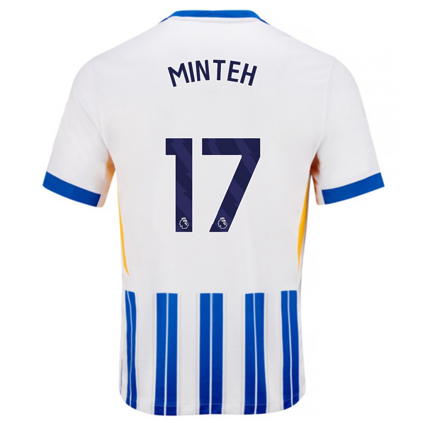 Niño Fútbol Camiseta Yankuba Minteh #17 Blanco Azul Rayas 1ª Equipación 2024/25 Argentina