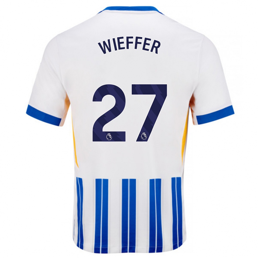 Niño Fútbol Camiseta Mats Wieffer #27 Blanco Azul Rayas 1ª Equipación 2024/25 Argentina