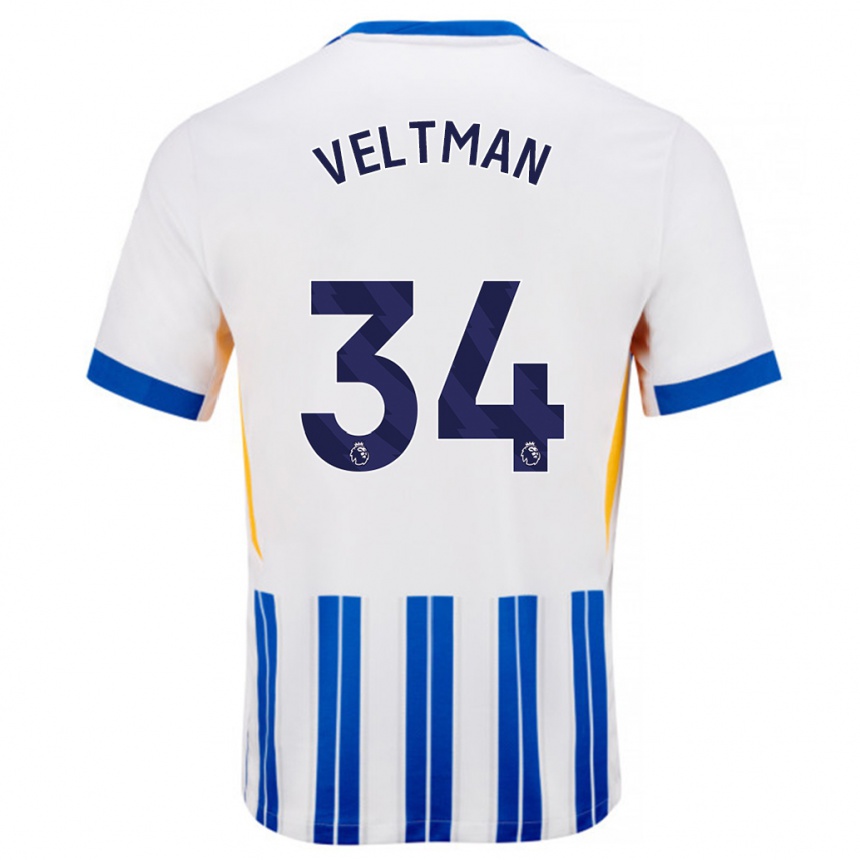 Niño Fútbol Camiseta Joël Veltman #34 Blanco Azul Rayas 1ª Equipación 2024/25 Argentina