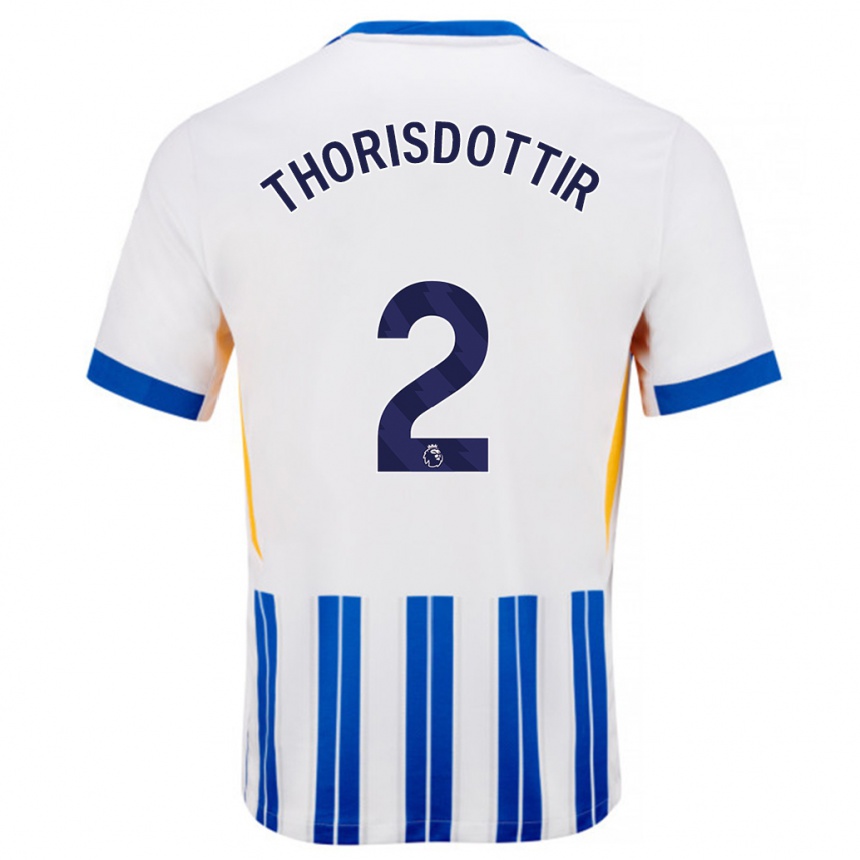 Niño Fútbol Camiseta Maria Thorisdottir #2 Blanco Azul Rayas 1ª Equipación 2024/25 Argentina