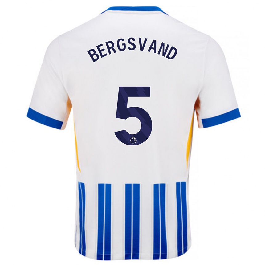 Niño Fútbol Camiseta Guro Bergsvand #5 Blanco Azul Rayas 1ª Equipación 2024/25 Argentina