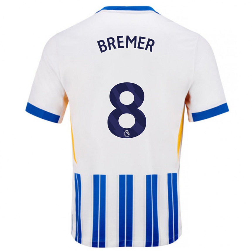 Niño Fútbol Camiseta Pauline Bremer #8 Blanco Azul Rayas 1ª Equipación 2024/25 Argentina