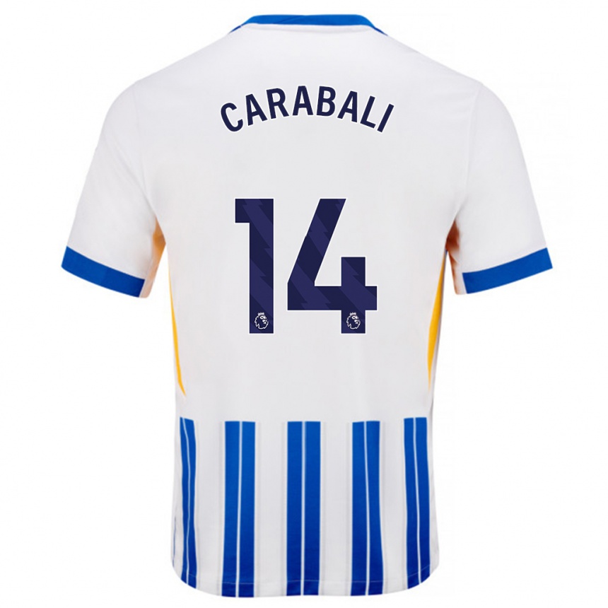 Niño Fútbol Camiseta Jorelyn Andrea Carabalí Martínez #14 Blanco Azul Rayas 1ª Equipación 2024/25 Argentina