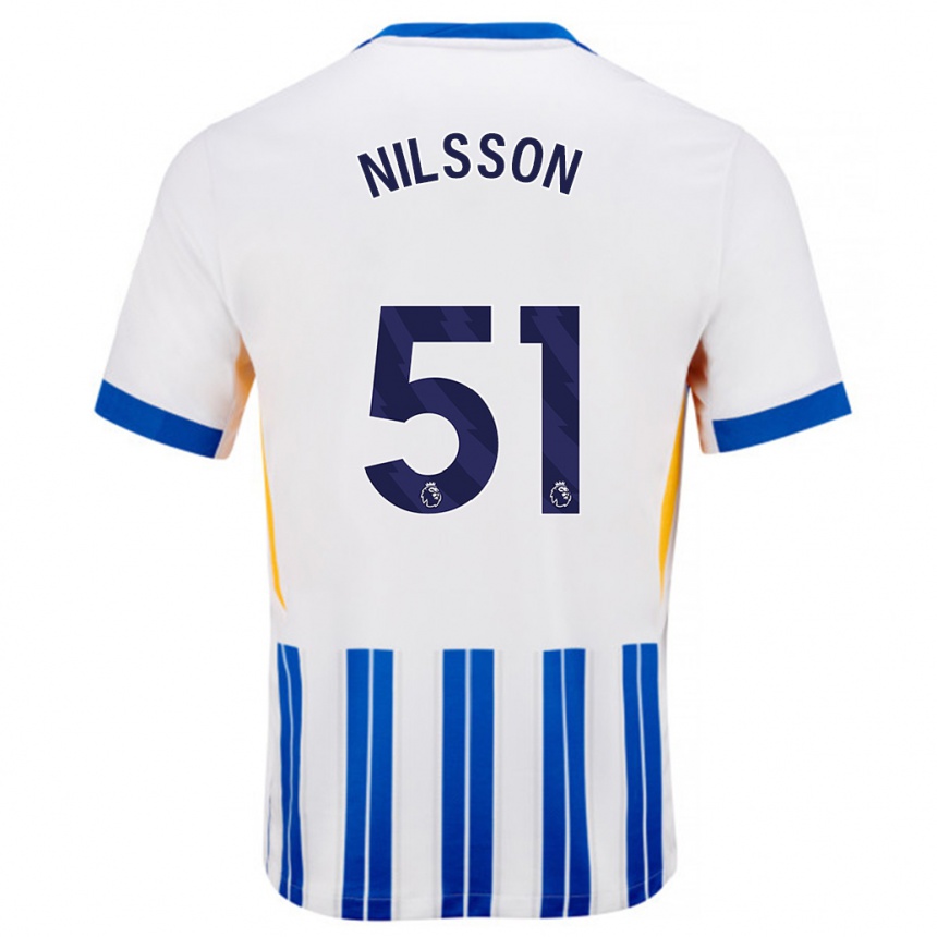 Niño Fútbol Camiseta Casper Nilsson #51 Blanco Azul Rayas 1ª Equipación 2024/25 Argentina