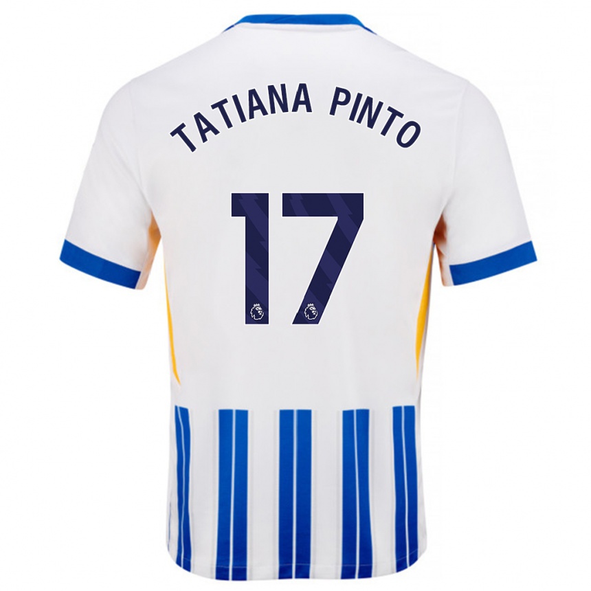 Niño Fútbol Camiseta Tatiana Vanessa Ferreira Pinto #17 Blanco Azul Rayas 1ª Equipación 2024/25 Argentina