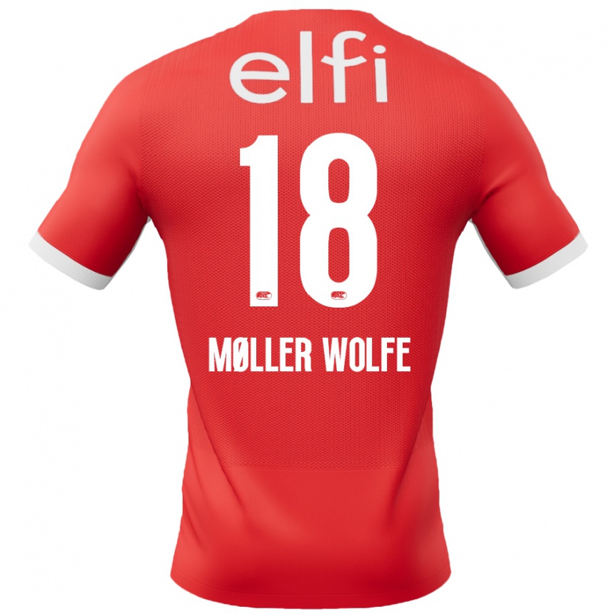 Niño Fútbol Camiseta David Møller Wolfe #18 Rojo Blanco 1ª Equipación 2024/25 Argentina