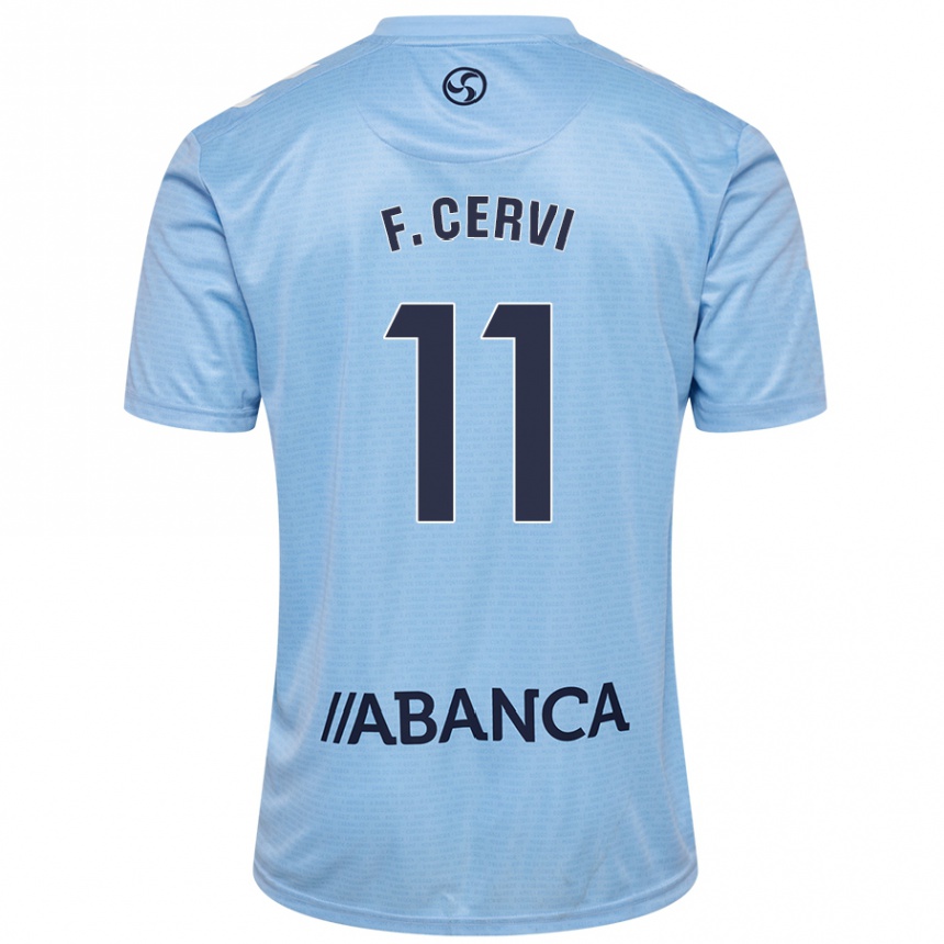 Niño Fútbol Camiseta Franco Cervi #11 Azul Cielo 1ª Equipación 2024/25 Argentina