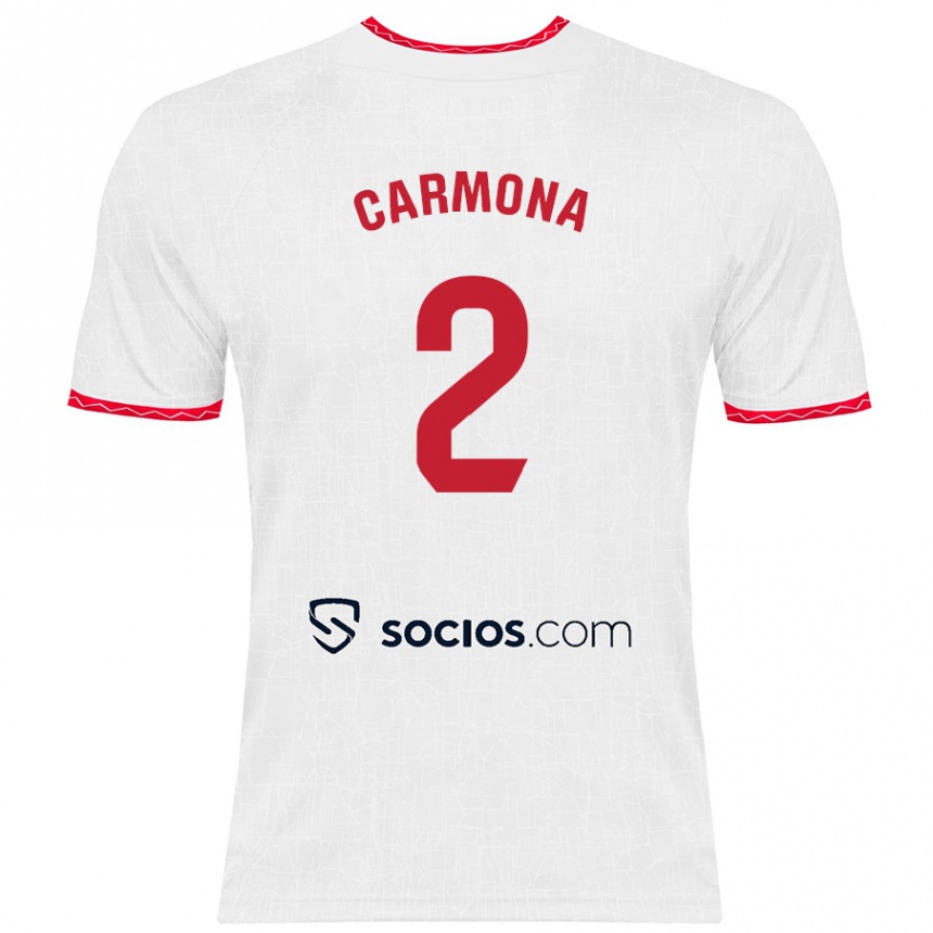 Niño Fútbol Camiseta José Ángel Carmona #2 Blanco Rojo 1ª Equipación 2024/25 Argentina