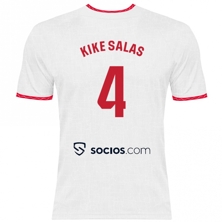 Niño Fútbol Camiseta Kike Salas #4 Blanco Rojo 1ª Equipación 2024/25 Argentina