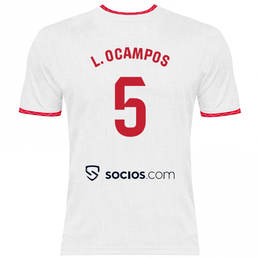 Niño Fútbol Camiseta Lucas Ocampos #5 Blanco Rojo 1ª Equipación 2024/25 Argentina