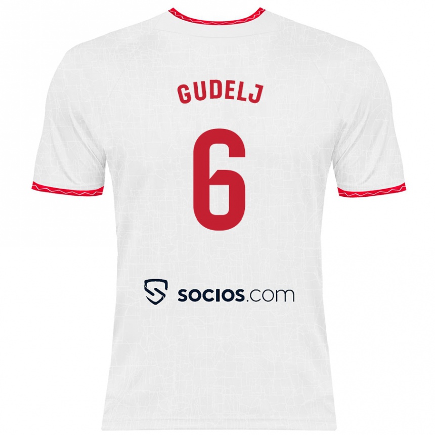 Niño Fútbol Camiseta Nemanja Gudelj #6 Blanco Rojo 1ª Equipación 2024/25 Argentina