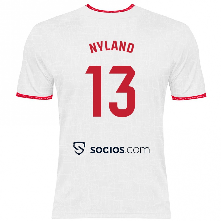 Niño Fútbol Camiseta Ørjan Nyland #13 Blanco Rojo 1ª Equipación 2024/25 Argentina