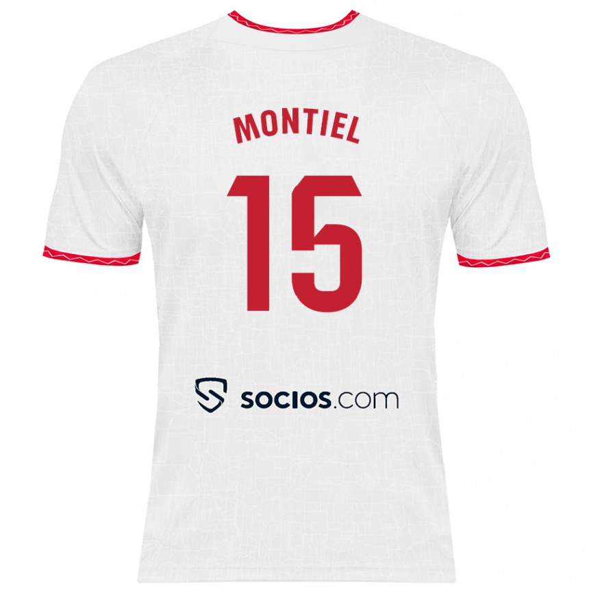 Niño Fútbol Camiseta Gonzalo Montiel #15 Blanco Rojo 1ª Equipación 2024/25 Argentina