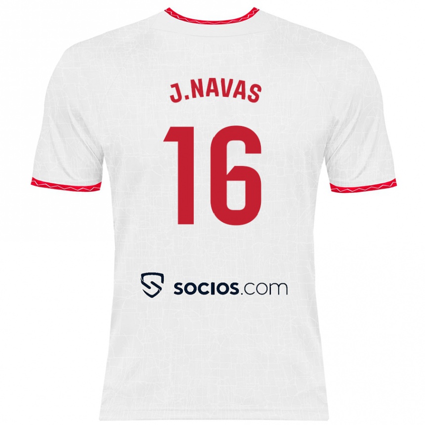 Niño Fútbol Camiseta Jesús Navas #16 Blanco Rojo 1ª Equipación 2024/25 Argentina