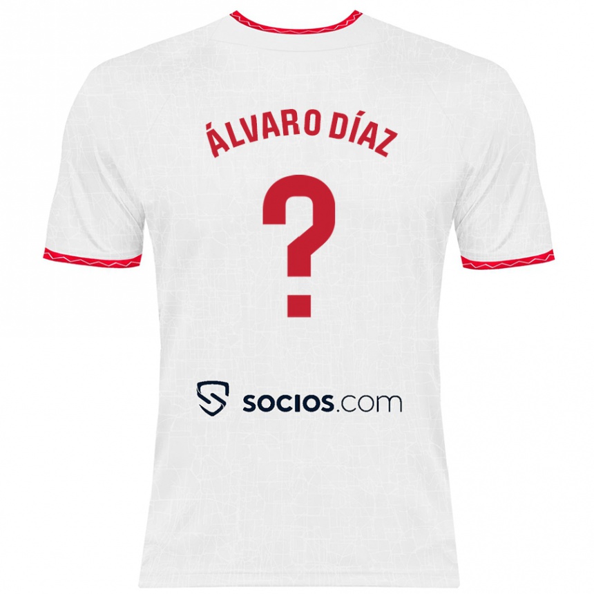 Niño Fútbol Camiseta Álvaro Díaz #0 Blanco Rojo 1ª Equipación 2024/25 Argentina