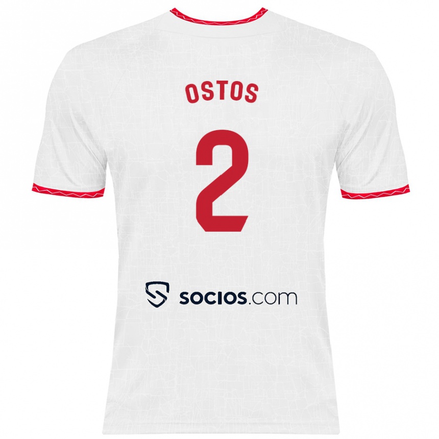 Niño Fútbol Camiseta Fran Ostos #2 Blanco Rojo 1ª Equipación 2024/25 Argentina