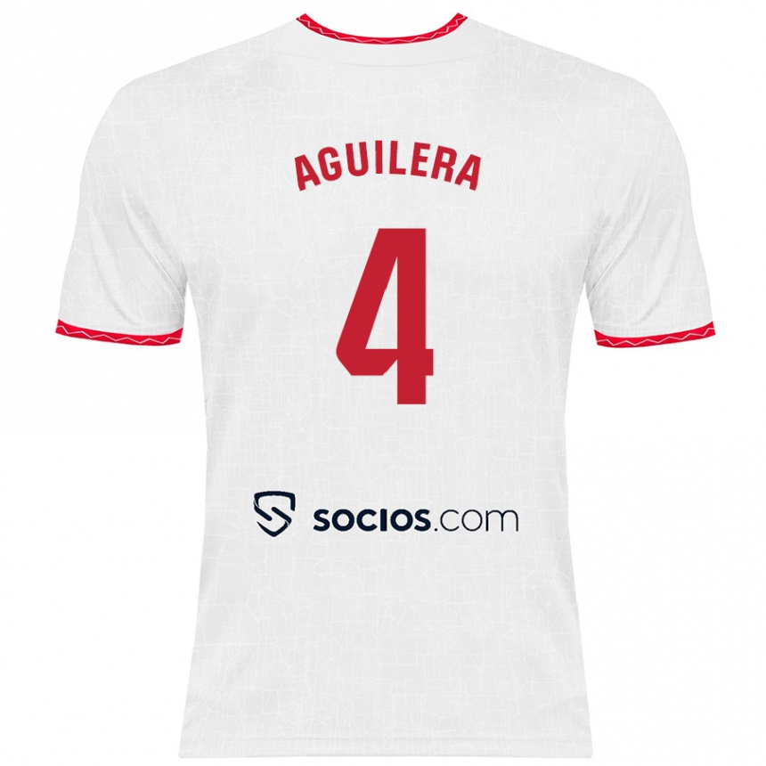 Niño Fútbol Camiseta Juanan Aguilera #4 Blanco Rojo 1ª Equipación 2024/25 Argentina