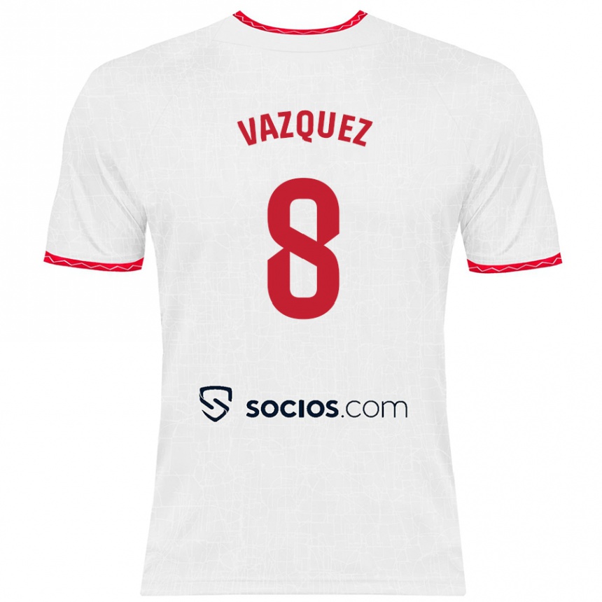 Niño Fútbol Camiseta Manolo Vázquez #8 Blanco Rojo 1ª Equipación 2024/25 Argentina