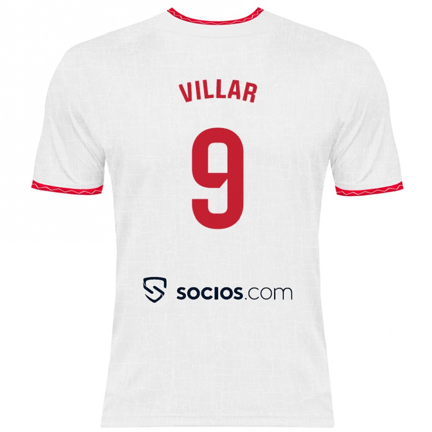 Niño Fútbol Camiseta Iker Villar #9 Blanco Rojo 1ª Equipación 2024/25 Argentina