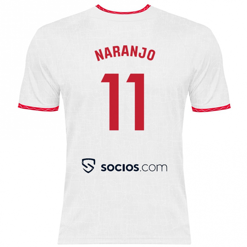 Niño Fútbol Camiseta Mario Naranjo #11 Blanco Rojo 1ª Equipación 2024/25 Argentina