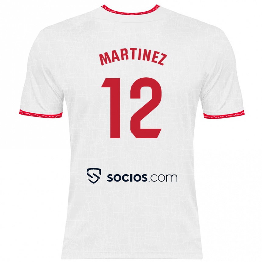 Niño Fútbol Camiseta Gabri Martinez #12 Blanco Rojo 1ª Equipación 2024/25 Argentina