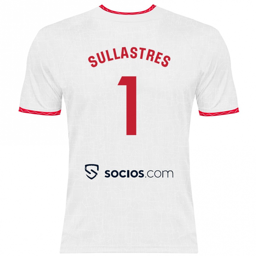 Niño Fútbol Camiseta Esther Sullastres Ayuso #1 Blanco Rojo 1ª Equipación 2024/25 Argentina