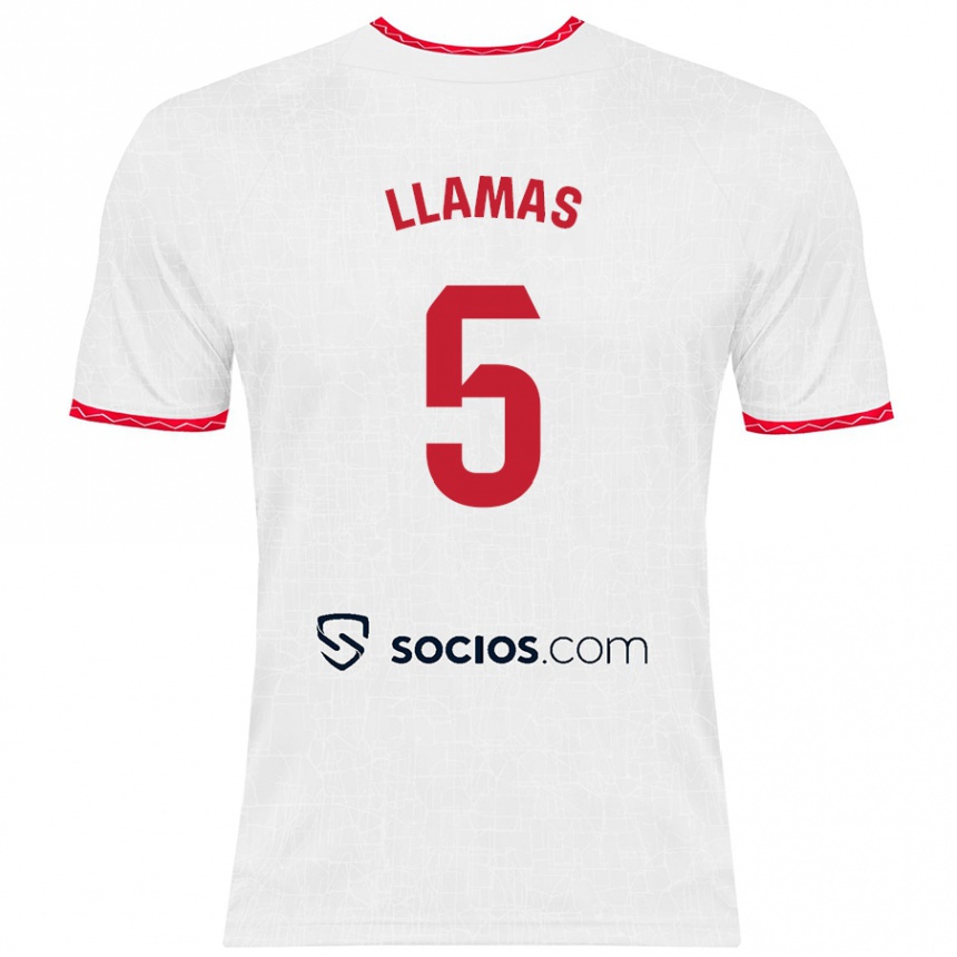 Niño Fútbol Camiseta Eva Llamas Hernández #5 Blanco Rojo 1ª Equipación 2024/25 Argentina