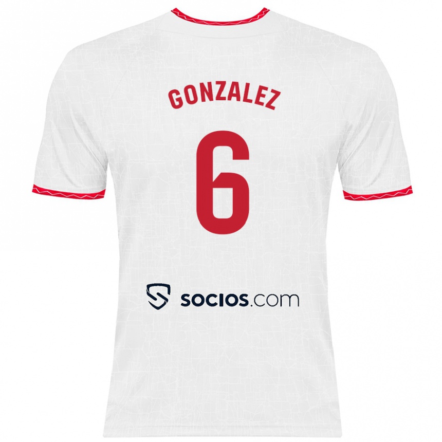 Niño Fútbol Camiseta Pamela González #6 Blanco Rojo 1ª Equipación 2024/25 Argentina