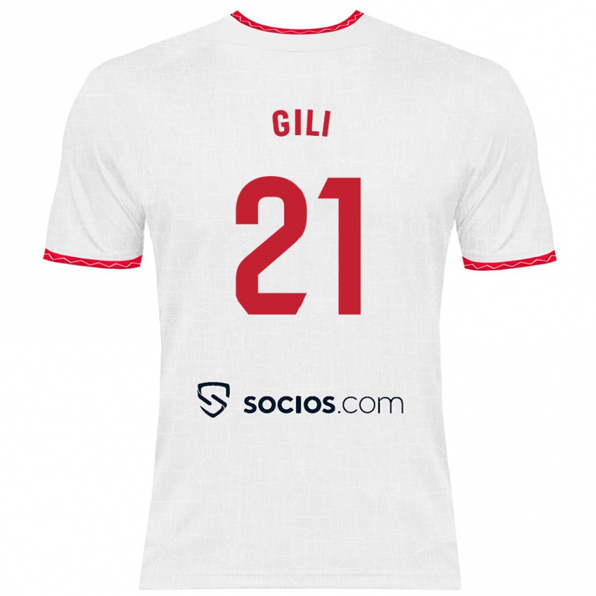 Niño Fútbol Camiseta Gemma Gili #21 Blanco Rojo 1ª Equipación 2024/25 Argentina