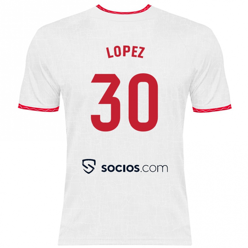 Niño Fútbol Camiseta Alba López #30 Blanco Rojo 1ª Equipación 2024/25 Argentina